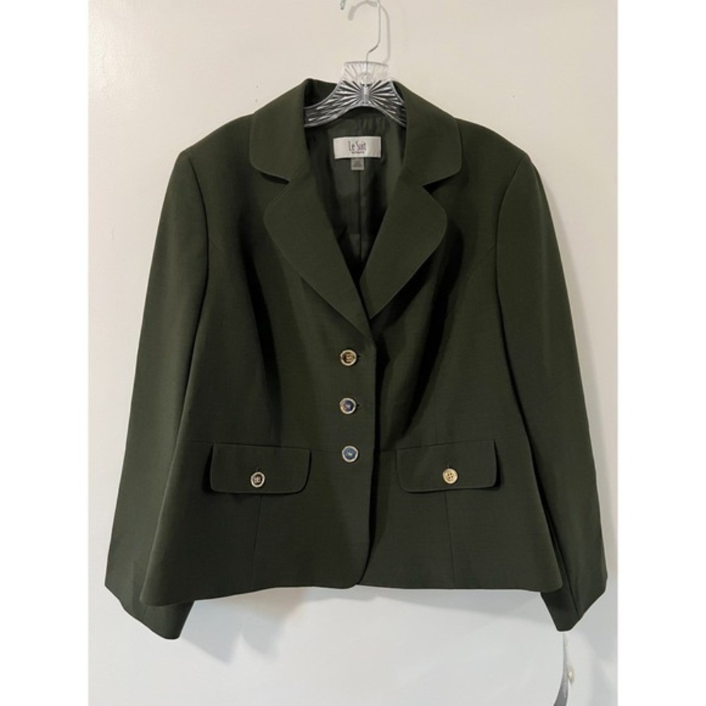 Le‎ Suit Woman Blazer Jacket Olive Green 14W Gold Button Professional